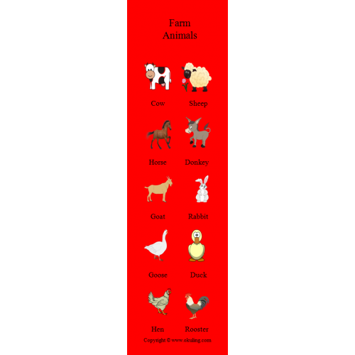 Farm Animals Bookmark - Çiftlik Hayvanları Kitap Ayracı