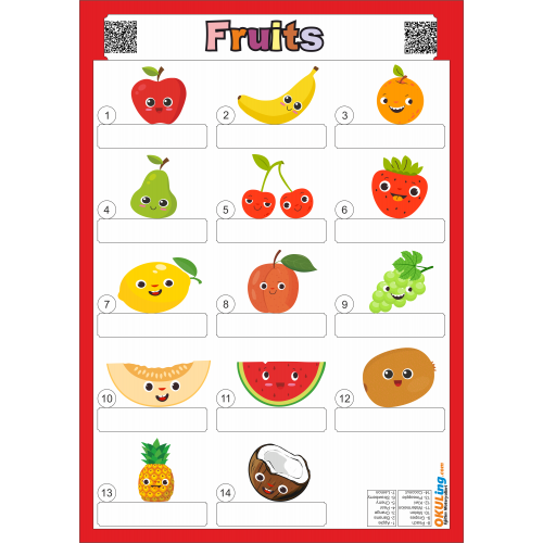 Fruits - Meyveler Yaz Sil Karekodlu Seslendirmeli