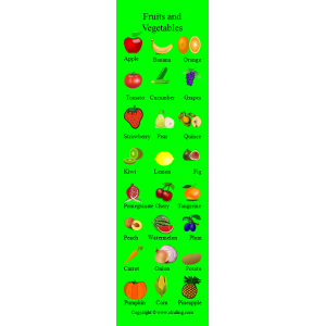 Fruits and Vegetables Bookmark - Meyveler ve Sebzeler Kitap Ayracı