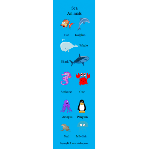 Sea Animals Bookmark - Deniz Hayvanları Kitap Ayracı